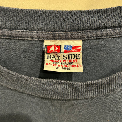 90's BAY SIDE 袖フレイムプリント ロンT USA製 ネイビー(XL)/A7027T-SO