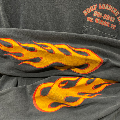 90's BAY SIDE 袖フレイムプリント ロンT USA製 ネイビー(XL)/A7027T-SO