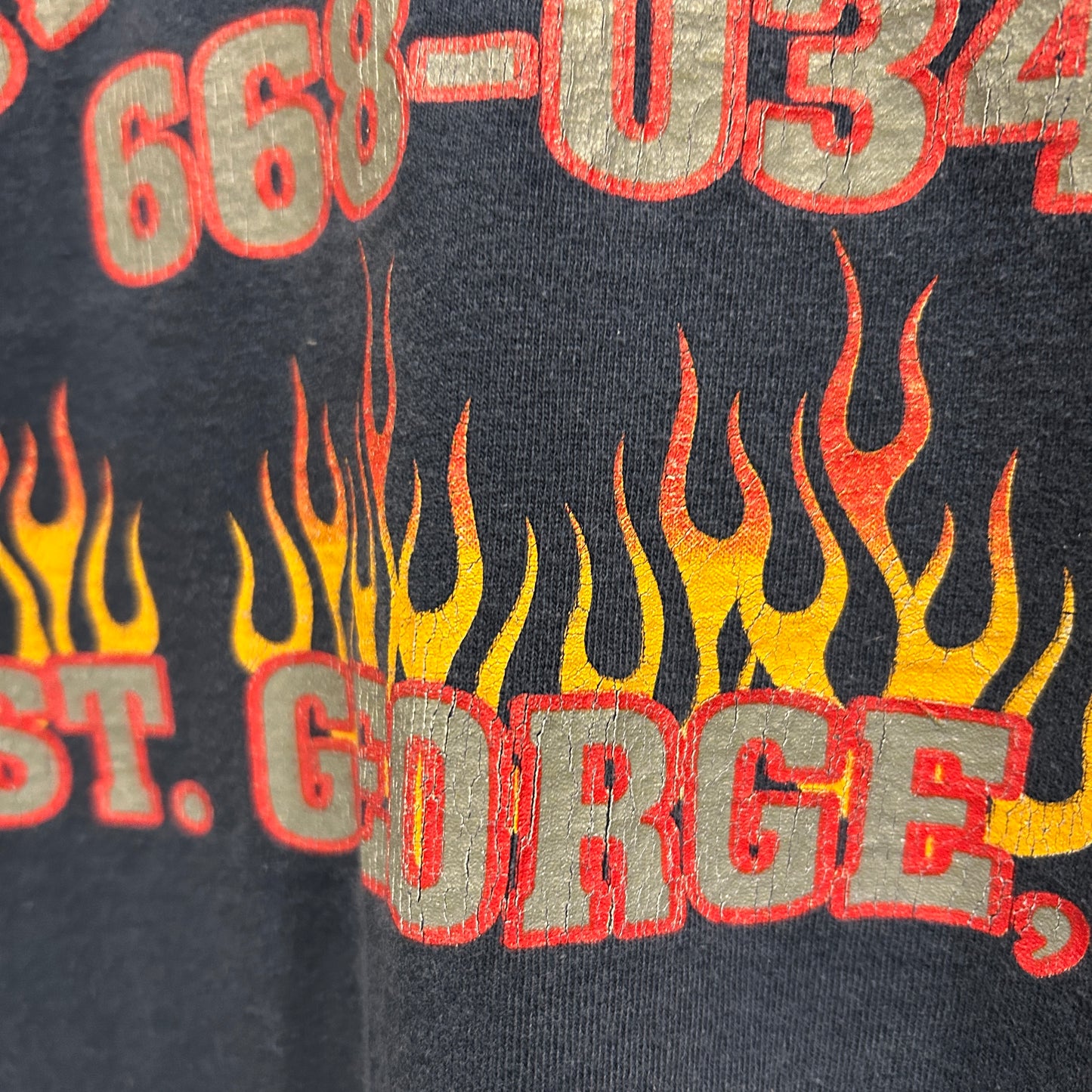 90's BAY SIDE 袖フレイムプリント ロンT USA製 ネイビー(XL)/A7027T-SO