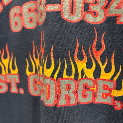 90's BAY SIDE 袖フレイムプリント ロンT USA製 ネイビー(XL)/A7027T-SO