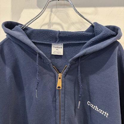 90-00's Carhartt カーハート スクリプトロゴ刺繍 フルジップパーカーネイビー(XL)/B3026S-SO