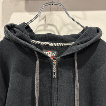 00's VOLCOM ボルコム ストーンロゴ刺繍 オリジナルジップトップ フルジップパーカー ブラック(サイズ不明 M相当)/B4240S-SO