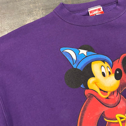 90's MICKEY,INC Walt Disney World 25th Anniversary ファンタジアミッキー スウェット 紫 (L) /A8738S-SO