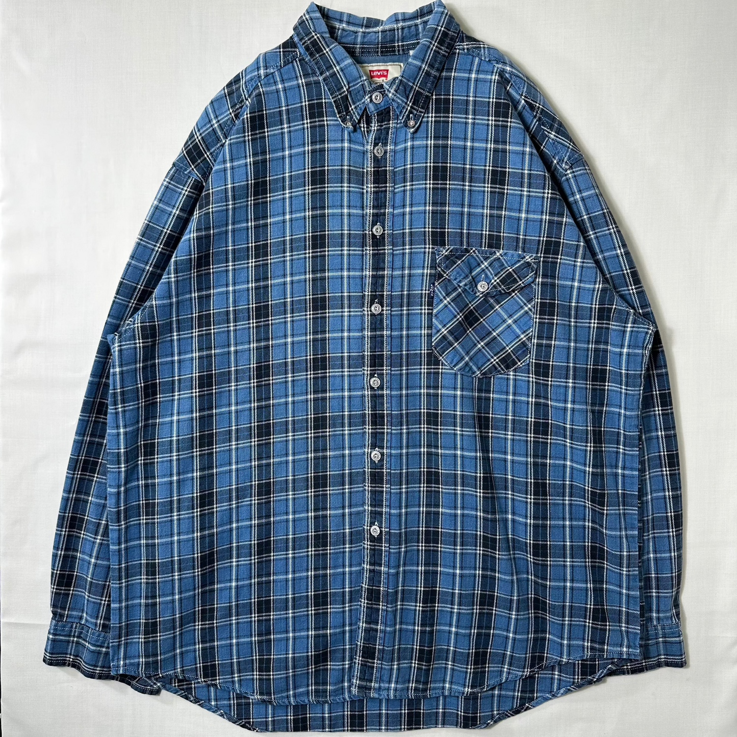 90's Levi's ネルシャツ水色紺色(XL)/A2392SH-SO