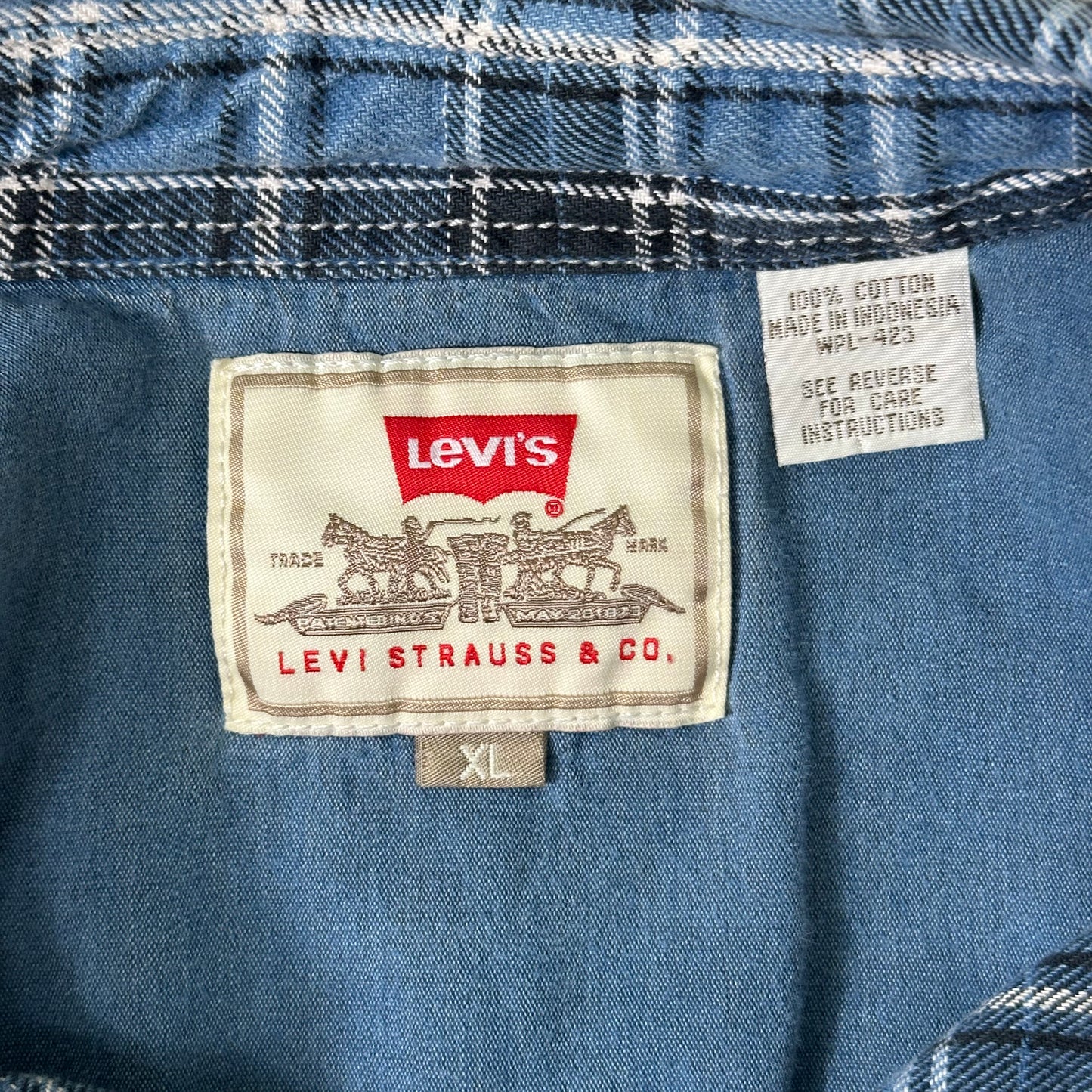 90's Levi's ネルシャツ水色紺色(XL)/A2392SH-SO