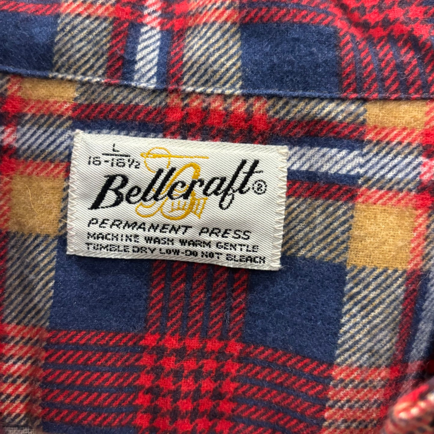 70's Bellcraft プリントネルシャツ 赤紺白ベージュ系 (L)/A6962S-SO