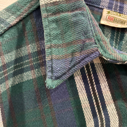 00's Five Brother フランネルチェックシャツ 紺緑白 (XL)/A8876S-SO