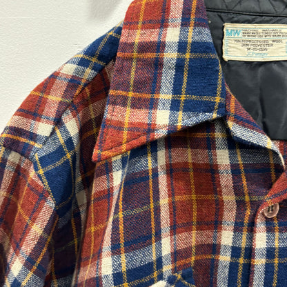 70's JCPenney モンゴメリーワード ウール オープンカラーチェックシャツ 紺黄白橙 (M)/A5096S-SO