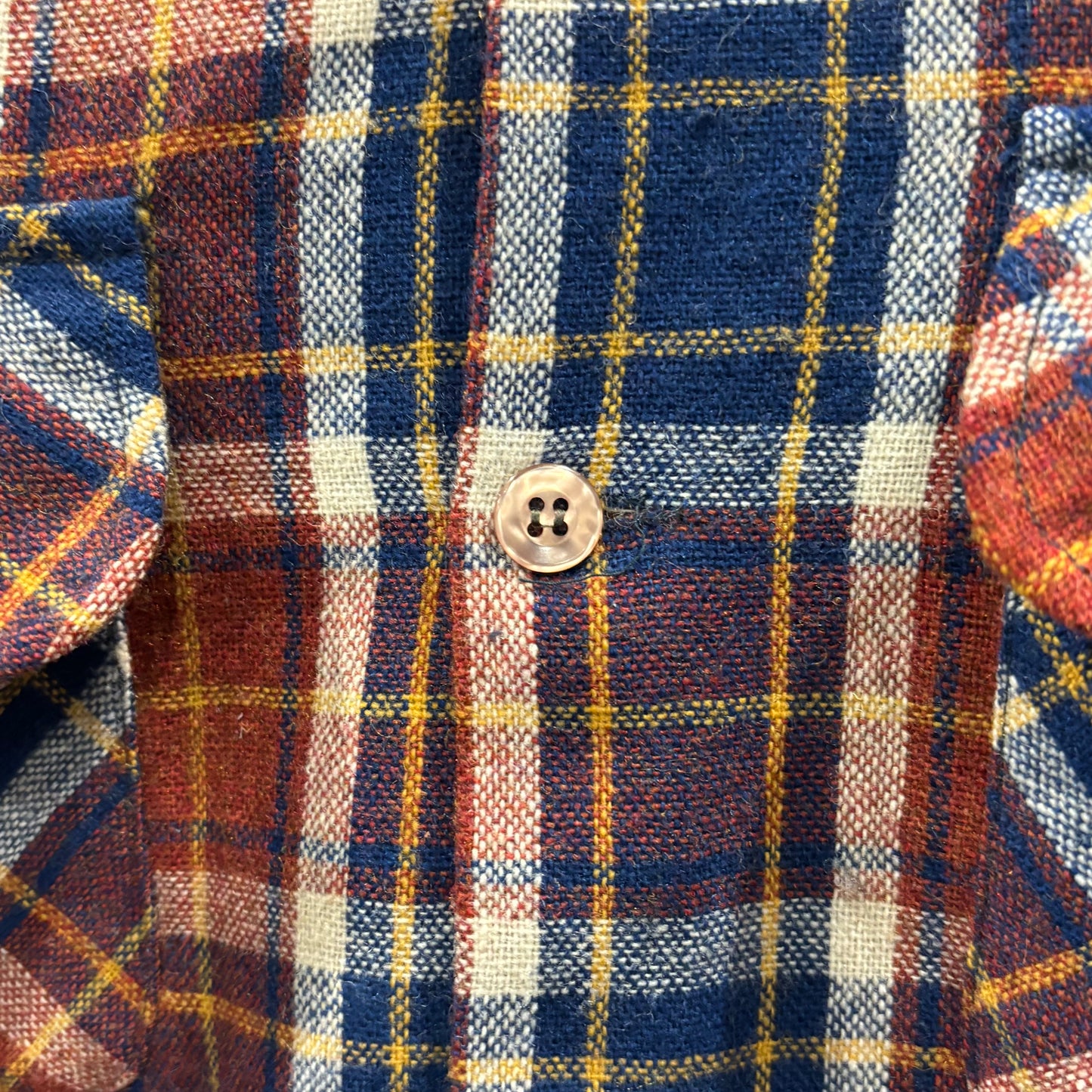 70's JCPenney モンゴメリーワード ウール オープンカラーチェックシャツ 紺黄白橙 (M)/A5096S-SO