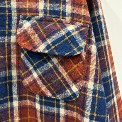 70's JCPenney モンゴメリーワード ウール オープンカラーチェックシャツ 紺黄白橙 (M)/A5096S-SO