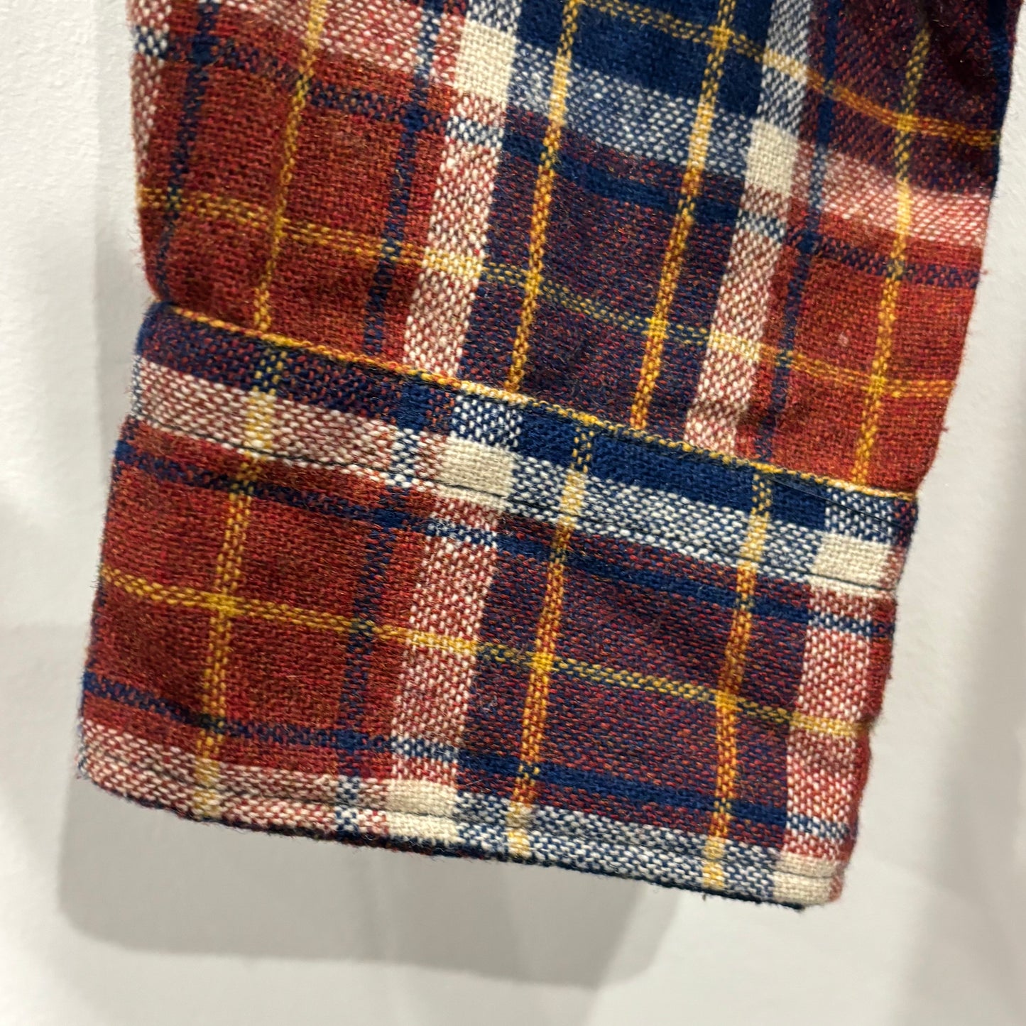 70's JCPenney モンゴメリーワード ウール オープンカラーチェックシャツ 紺黄白橙 (M)/A5096S-SO