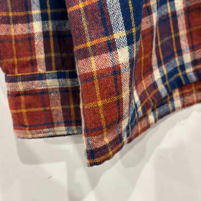 70's JCPenney モンゴメリーワード ウール オープンカラーチェックシャツ 紺黄白橙 (M)/A5096S-SO