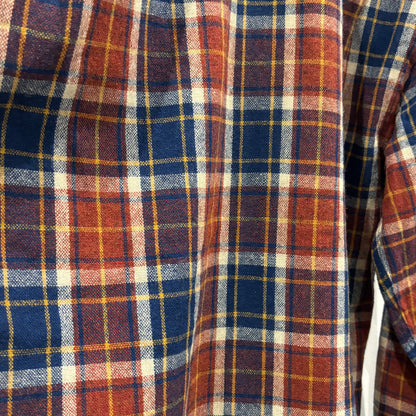70's JCPenney モンゴメリーワード ウール オープンカラーチェックシャツ 紺黄白橙 (M)/A5096S-SO