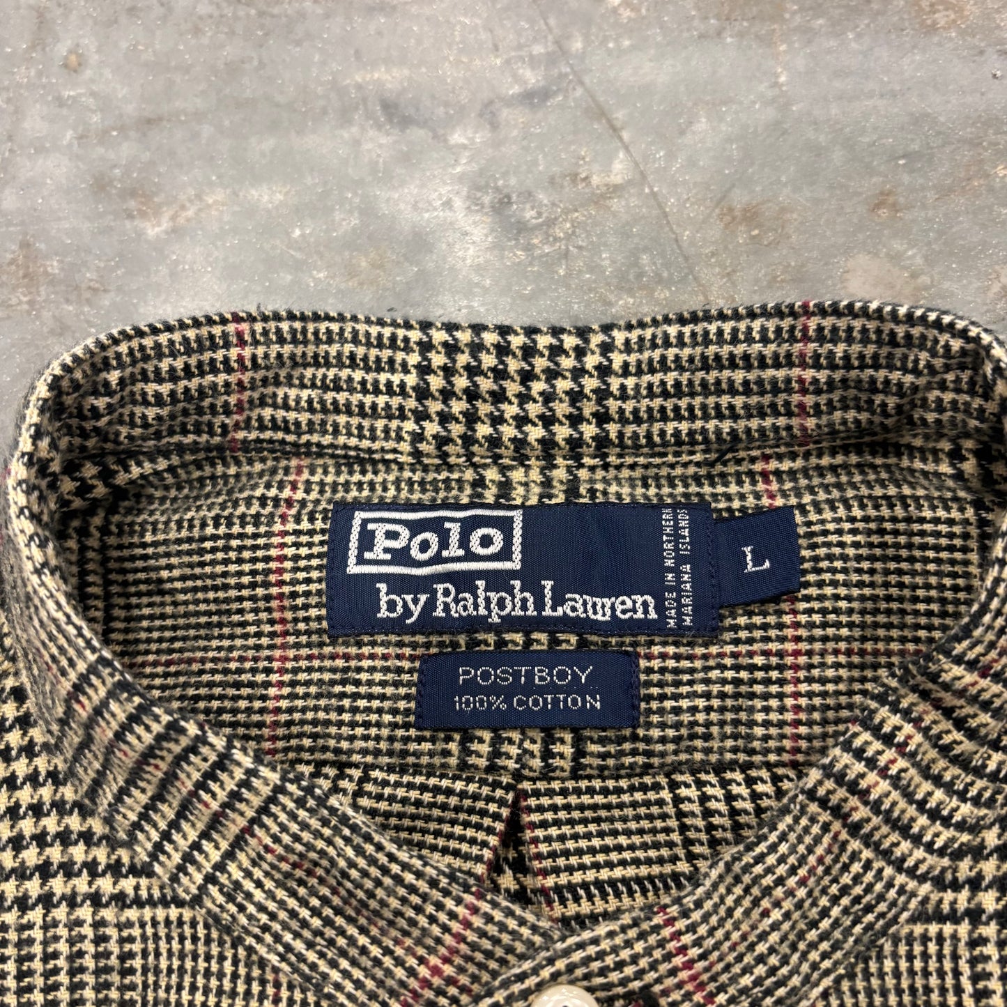 00's Ralph Lauren ラルフローレン デッドストック チェック バンドカラーシャツ POSTBOY ベージュ系 (L) /B1162SH-SO