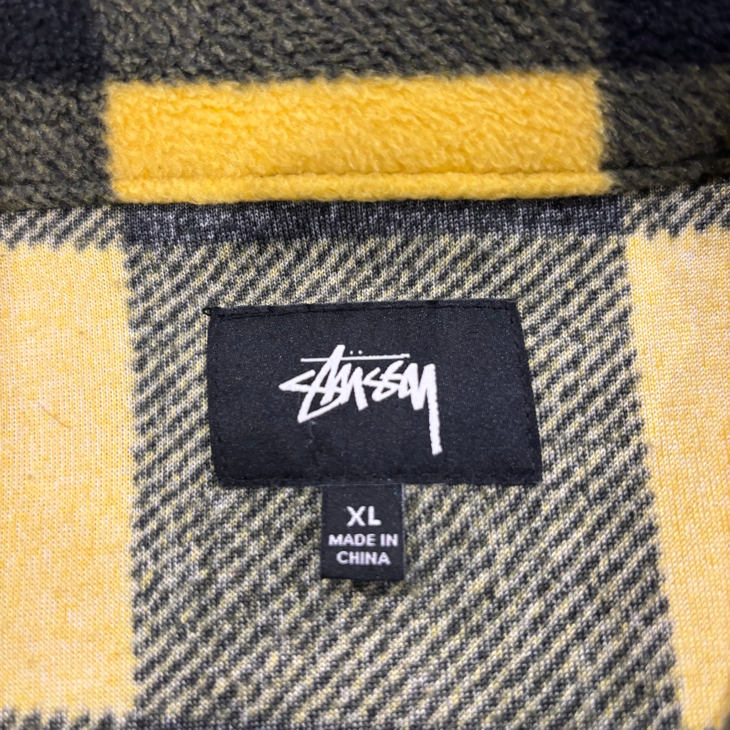 00's Stussy ステューシー チェック フリース シャツジャケット 黒黄 (XL) /C0323J-SO