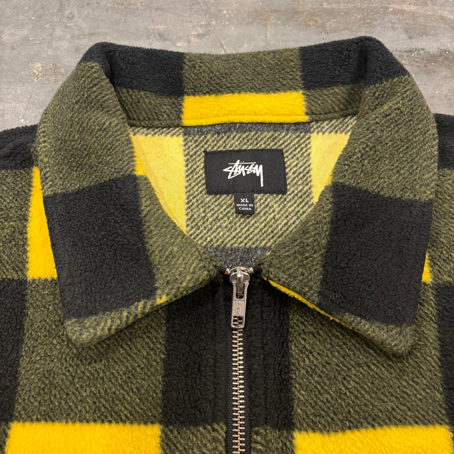 00's Stussy ステューシー チェック フリース シャツジャケット 黒黄 (XL) /C0323J-SO