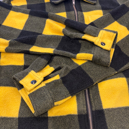 00's Stussy ステューシー チェック フリース シャツジャケット 黒黄 (XL) /C0323J-SO