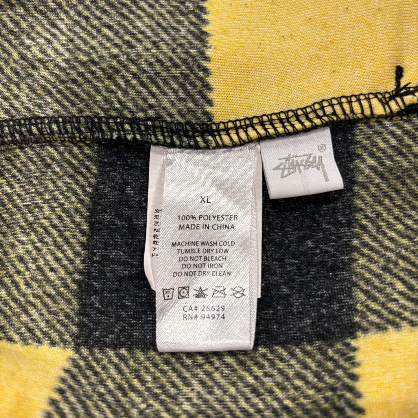 00's Stussy ステューシー チェック フリース シャツジャケット 黒黄 (XL) /C0323J-SO