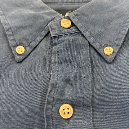 00's Ralph Lauren 半袖 ボタンダウンリネンシャツ 青 XL/A2994SH-SO