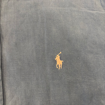 00's Ralph Lauren 半袖 ボタンダウンリネンシャツ 青 XL/A2994SH-SO