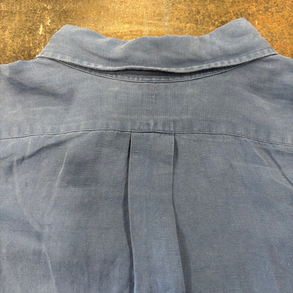 00's Ralph Lauren 半袖 ボタンダウンリネンシャツ 青 XL/A2994SH-SO