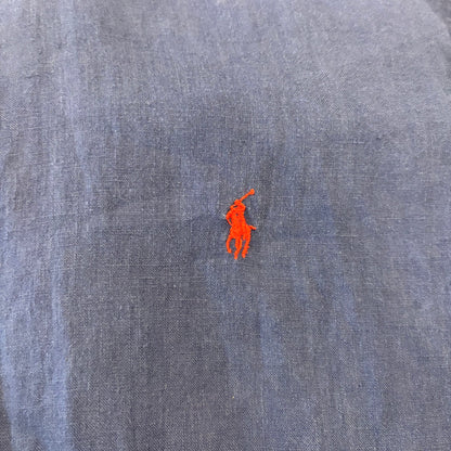 00's Ralph Lauren 半袖 ボタンダウンリネンシャツ ネイビー L/A4467SH-SO