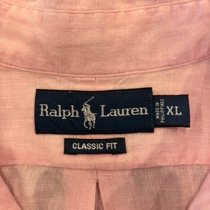 00's Ralph Lauren 半袖 ボタンダウンリネンシャツ ピンク XL/A4400SH-SO