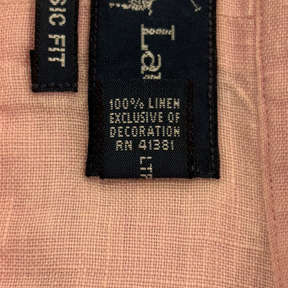 00's Ralph Lauren 半袖 ボタンダウンリネンシャツ ピンク XL/A4400SH-SO