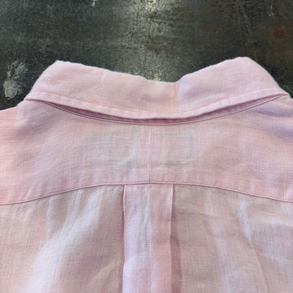 00's Ralph Lauren 半袖 ボタンダウンリネンシャツ ピンク XL/A4400SH-SO