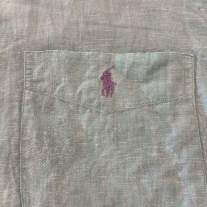 00's Ralph Lauren 半袖 ボタンダウンリネンシャツ エメラルドグリーン XXL/A2988SH-SO