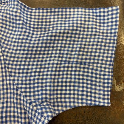 00's Ralph Lauren ラルフ 半袖 ギンガムチェック ボタンダウンリネンシャツ 青白 L/A4331SH-SO