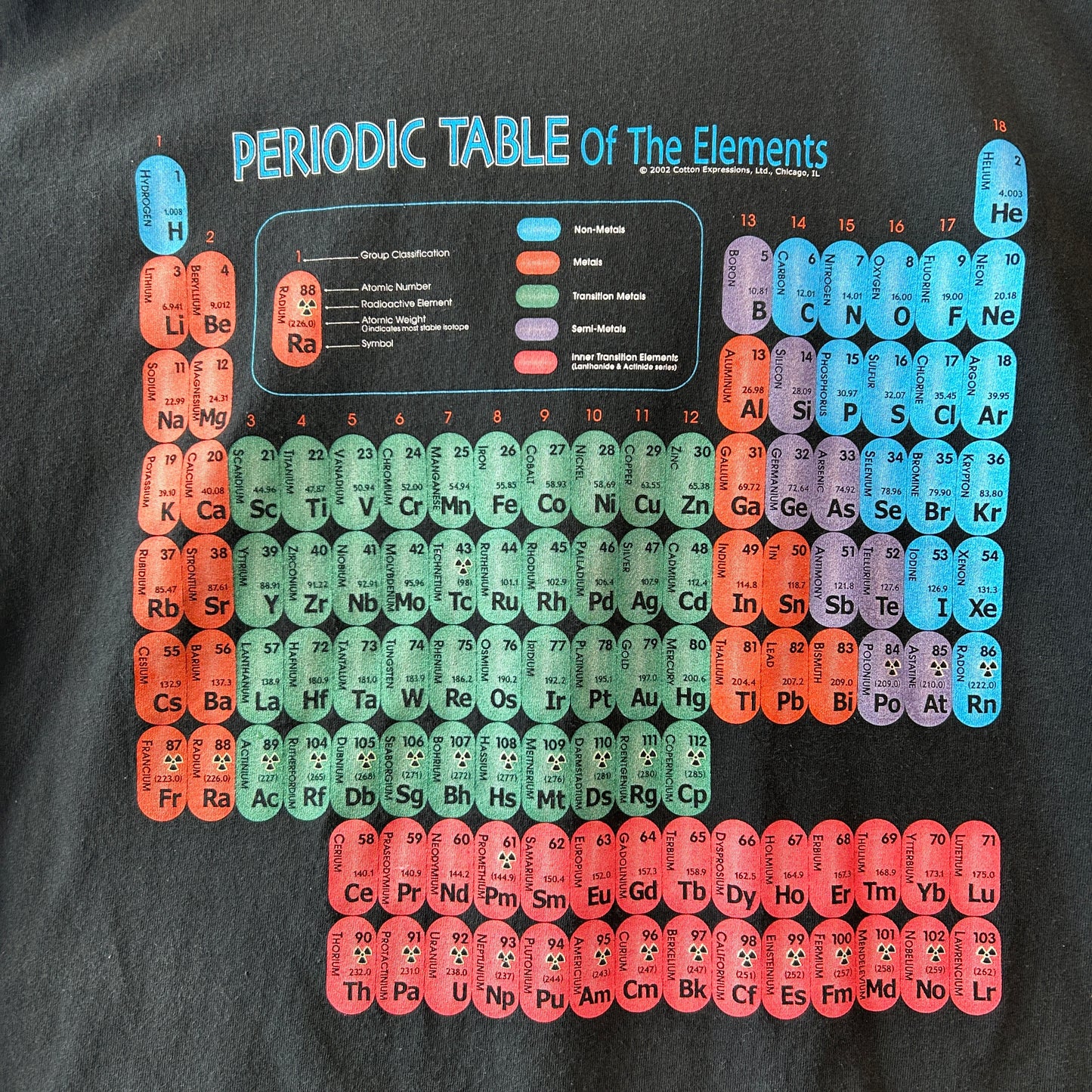00's PERIODIC TABLE of The Elements 元素周期表 Tシャツ ブラック(L)/C1331T-SO