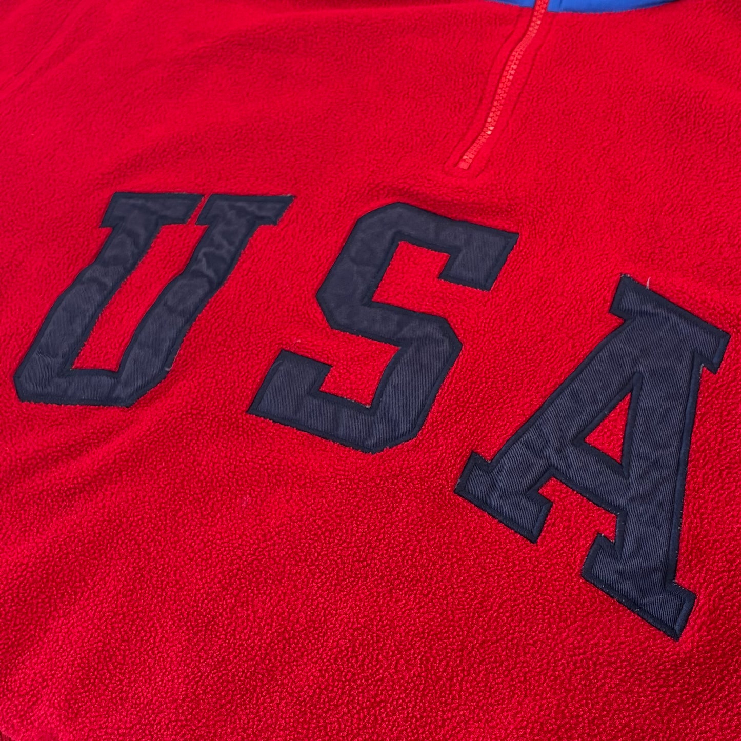 90's Ralph Lauren ラルフローレン USA刺繍 ハーフジップ プルオーバー フリースジャケット 赤 (L) /B1437O-SO