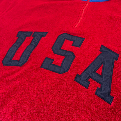 90's Ralph Lauren ラルフローレン USA刺繍 ハーフジップ プルオーバー フリースジャケット 赤 (L) /B1437O-SO