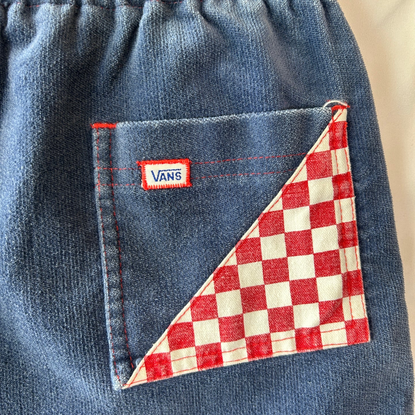 80's~ Vans ヴァンズ ベロアショーツ チェッカーパターン ネイビー(L)/A3899P-SO