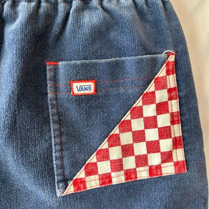 80's~ Vans ヴァンズ ベロアショーツ チェッカーパターン ネイビー(L)/A3899P-SO