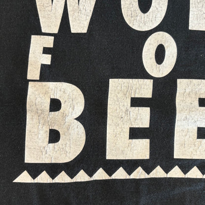 90's FRUIT OF THE LOOM "WILL WORK FOR BEER" Brew City アルコール メッセージTシャツ 黒 (XL)/B2738T-SO