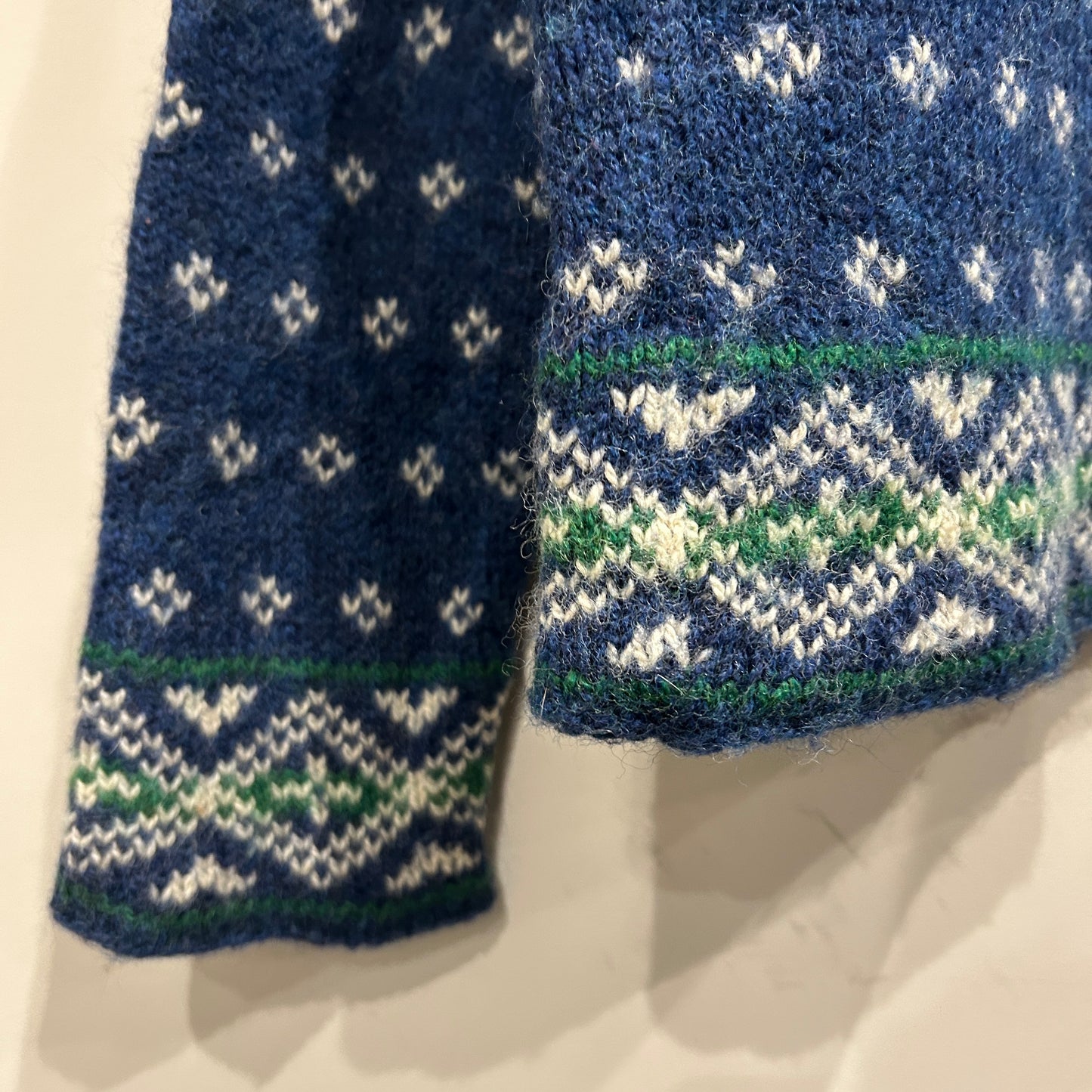 90's L.L.Bean エルエルビーン ノルディック柄　コンチョボタンヘンリーネックニット 青緑(L)/A8673K-SO