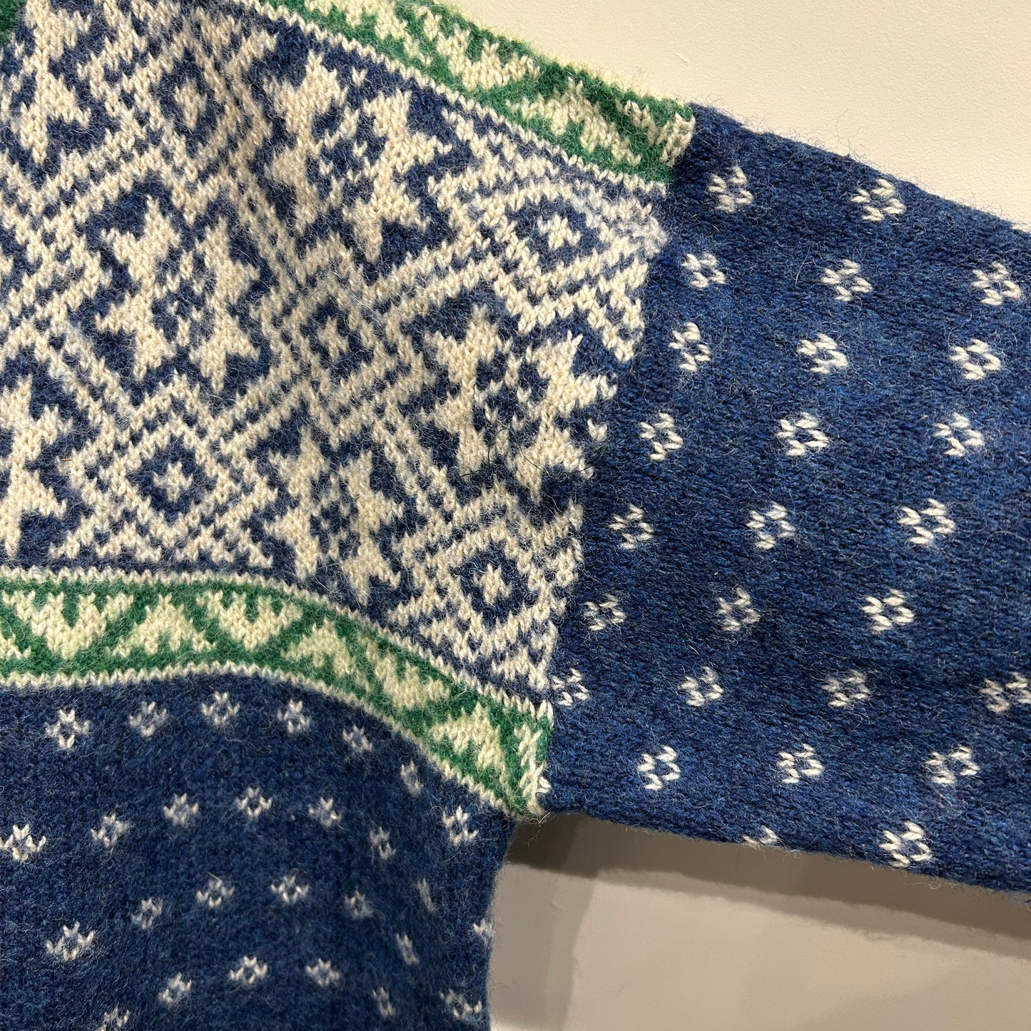 90's L.L.Bean エルエルビーン ノルディック柄　コンチョボタンヘンリーネックニット 青緑(L)/A8673K-SO