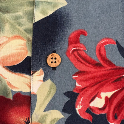 00's CHAPS Ralph Lauren レーヨン/コットン 花柄オープンカラーシャツ 紺赤緑 (XL)/A3729S-SO