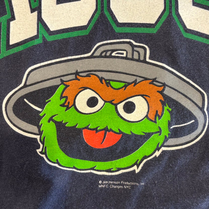 90's anvil GROUCH オスカー・ザ・グラウチ セサミストリート キャラクターTシャツ 紺 (L)/B2080T-SO