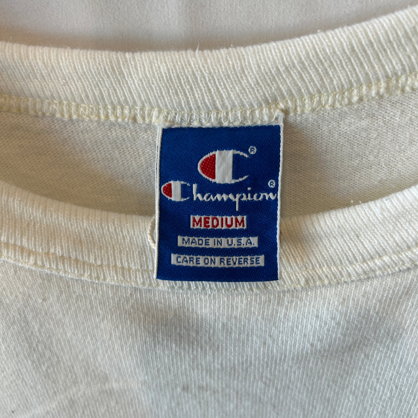 90's Champion スクリプトロゴプリントTシャツ 88/12 USA製 ホワイト(M)/A7471T-SO