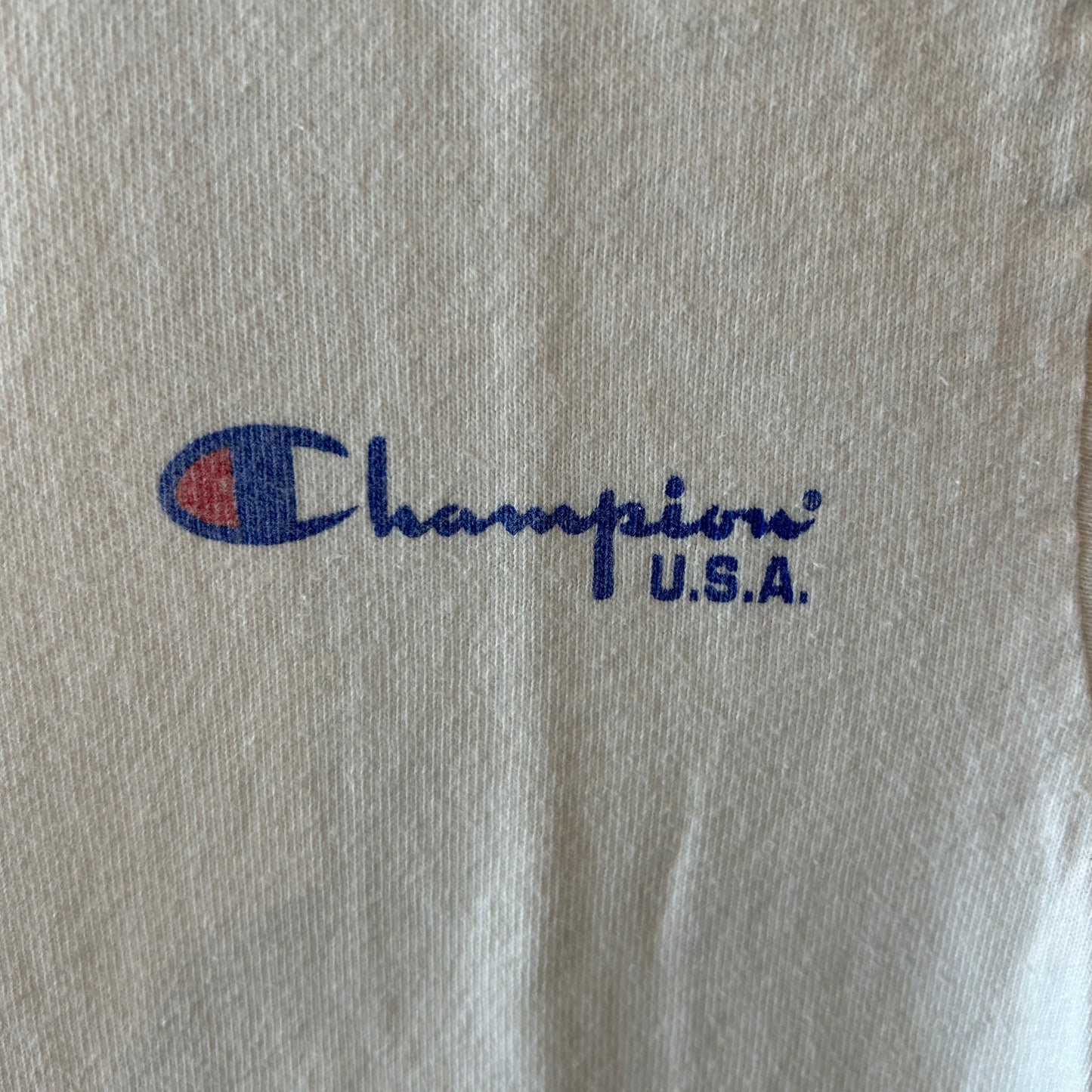 90's Champion スクリプトロゴプリントTシャツ 88/12 USA製 ホワイト(M)/A7471T-SO