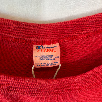 80's Champion 無地Tシャツ 目無し トリコタグ コットン100% レッド(XL)/C1367T-SO