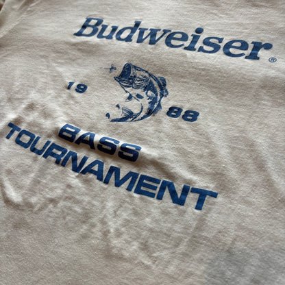 80's  Hanes Budweiser  BASS TOURNAMENT 1988 プリントTシャツ 白 XL/A7154T-SO