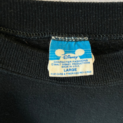 80's Disney ディズニー ミッキーマウス ラグランスウェット フロッキー 黒(L)/B1545S-SO