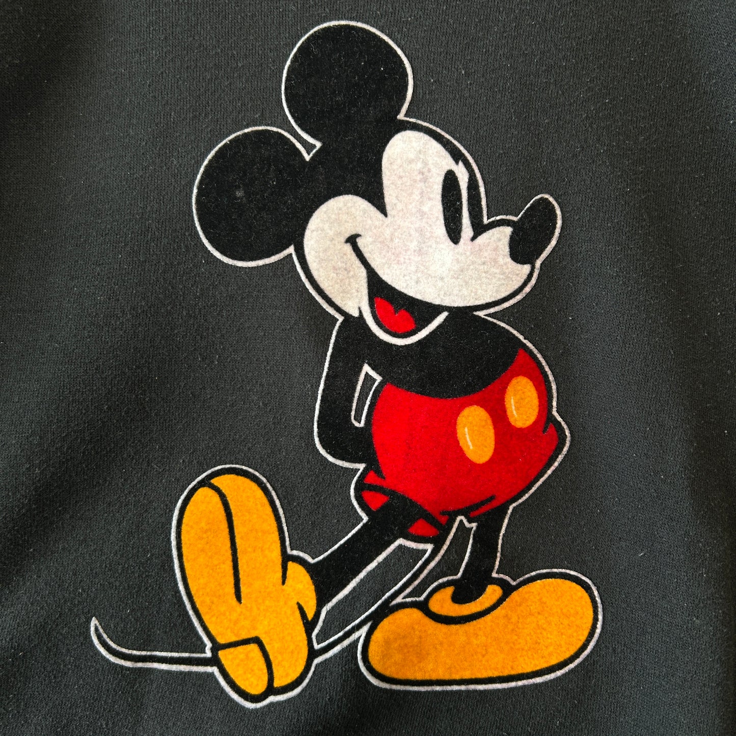 80's Disney ディズニー ミッキーマウス ラグランスウェット フロッキー 黒(L)/B1545S-SO
