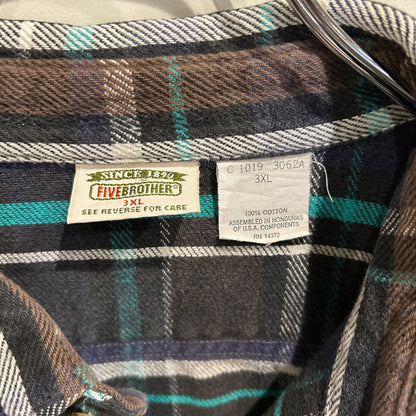 90's Five Brother. ファイブブラザー ネルシャツ ボロ 茶黒紫白グリーン(3XL)/A7686SH-SO