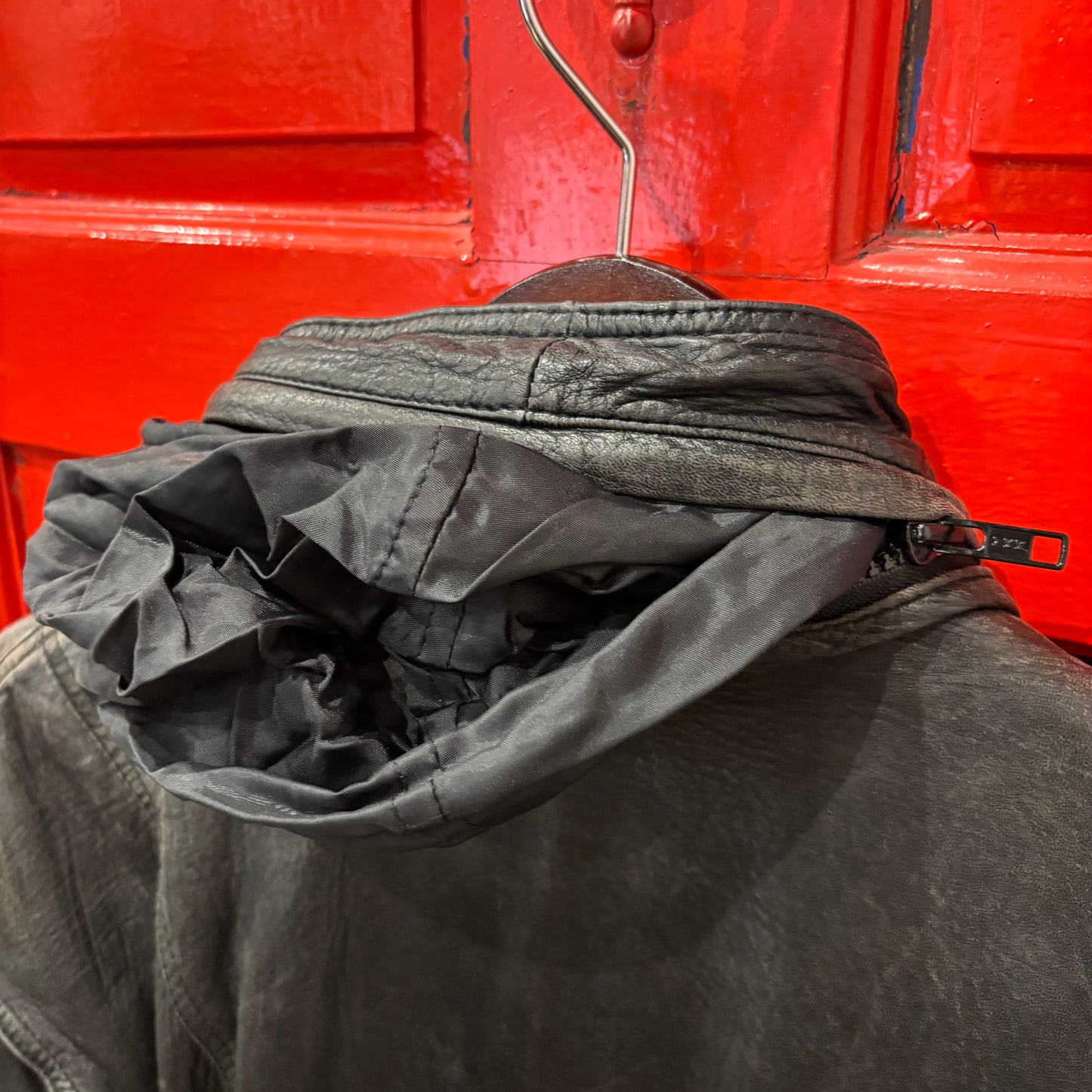 90's~ JOHN ASHFORD leather jacket レザー ジャケット フード付き ブラック (M)/B1397J-SO