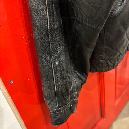 90's~ JOHN ASHFORD leather jacket レザー ジャケット フード付き ブラック (M)/B1397J-SO